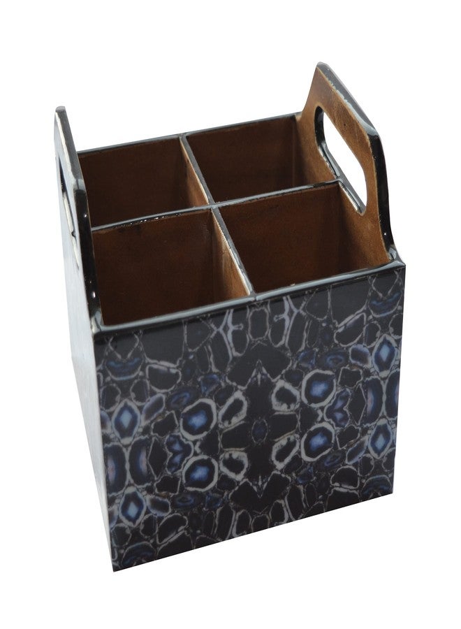Tranquil Square | Handcrafted | Premium Finish | Glossy Blue Four Rack Wooden Cutlery Stand | - Image 2