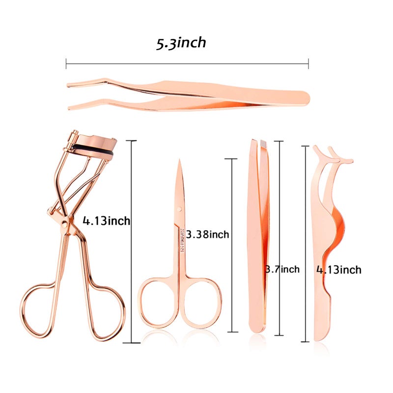 Arroyner 5 Pieces Eyelash Applicator Tool False Eyelashes Applicator Eyebrow Curler Eyebrow Scissors (Rose Golden) - Image 2