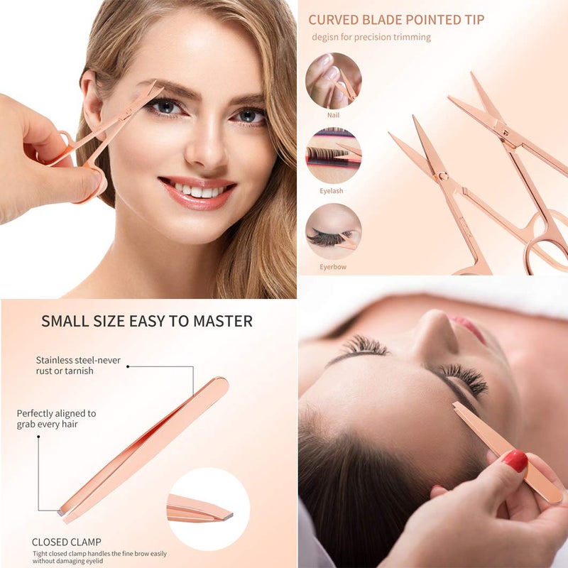 Arroyner 5 Pieces Eyelash Applicator Tool False Eyelashes Applicator Eyebrow Curler Eyebrow Scissors (Rose Golden) - Image 3