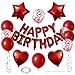 WEIKA 27 Pcs Red Birthday Decorations 3D Foil Red Happy Birthday Balloon Banner Pentagram Heart Foil Balloons Confetti Balloons Kit For Boys Girls Birthday Party Supplies - Image 2