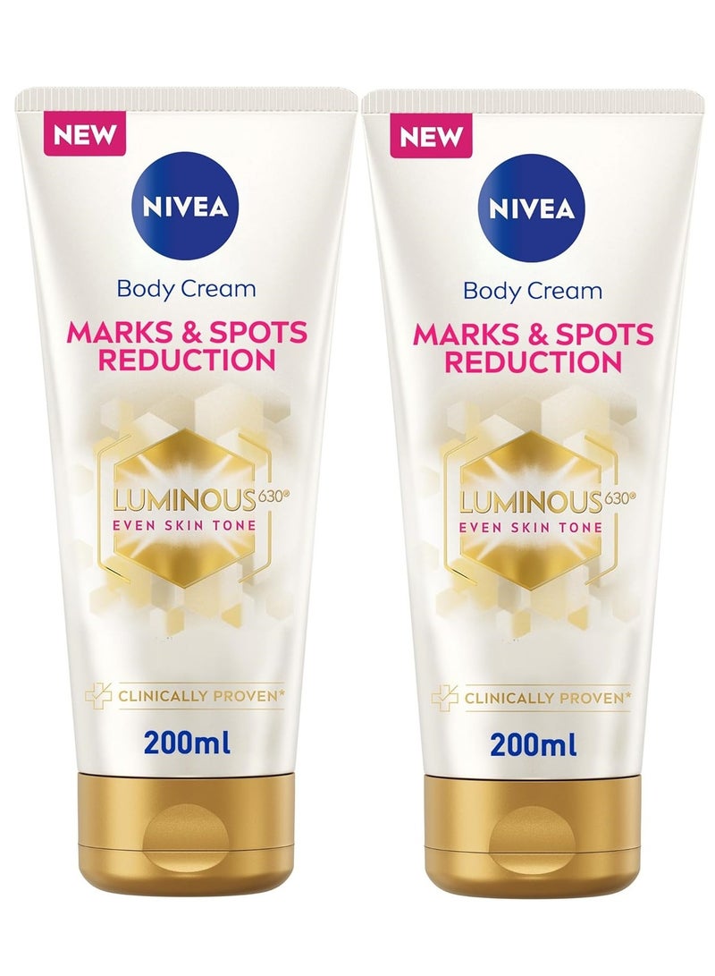 Nivea Luminous 630 Marks and Spots Reduction Body Cream, Even Skin Tone, Reduced Visibility of Stretch Marks, Sun Blemishes 200ml Pack of 2 - Image 1