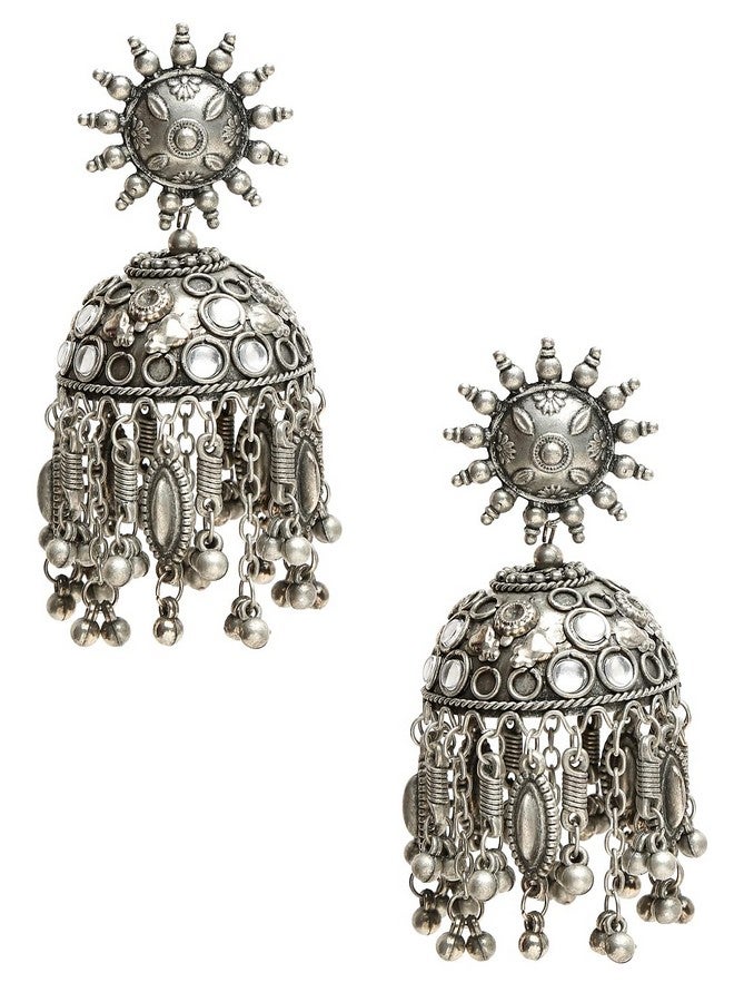 YouBella Jewellery Celebrity Inspired Oxidised Silver Big Size Jhumki Earrings for Girls and Women (Style 4) - Image 1