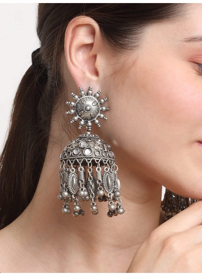 YouBella Jewellery Celebrity Inspired Oxidised Silver Big Size Jhumki Earrings for Girls and Women (Style 4) - Image 2