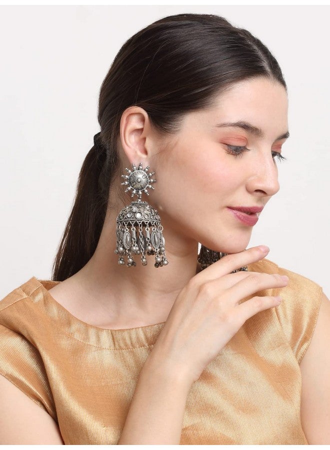 YouBella Jewellery Celebrity Inspired Oxidised Silver Big Size Jhumki Earrings for Girls and Women (Style 4) - Image 3