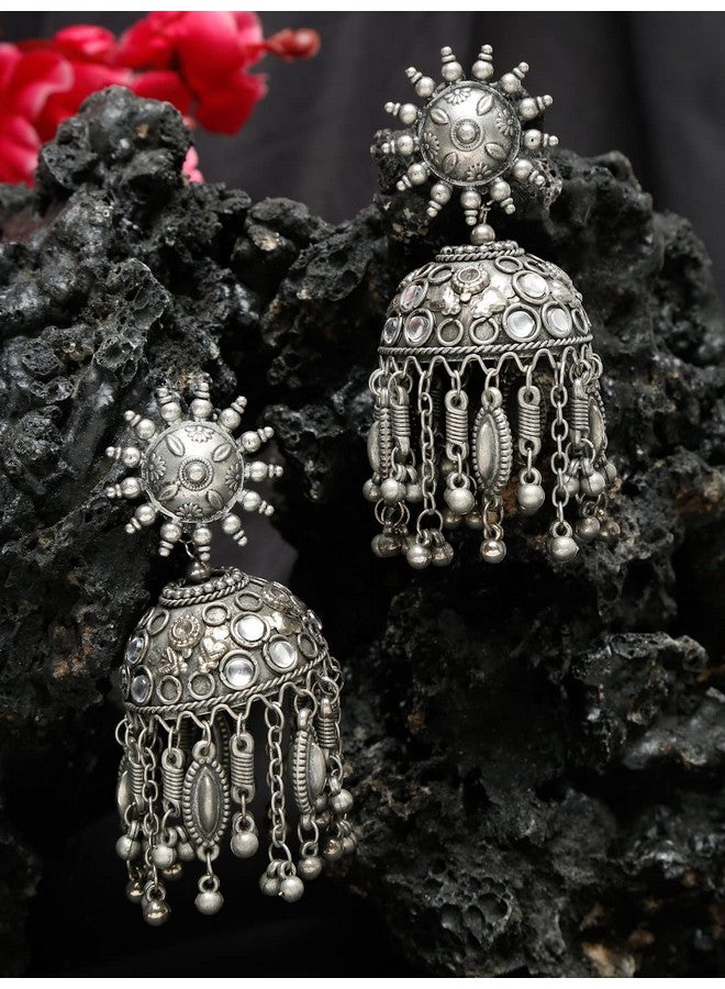 YouBella Jewellery Celebrity Inspired Oxidised Silver Big Size Jhumki Earrings for Girls and Women (Style 4) - Image 4