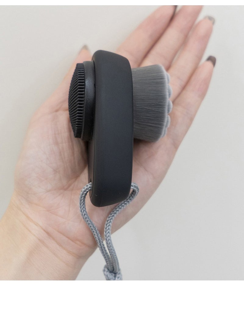 Zikra Facial Cleansing Brush, 2 in 1 for Face Exfoliation, 2 Pack Soft Bamboo Charcoal Microfiber Bristle for Pore Deep Cleansing, Dual Face Silicone Scrubber Brush for Skincare with Lid, Black - Image 2