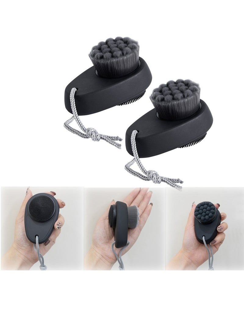 Zikra Facial Cleansing Brush, 2 in 1 for Face Exfoliation, 2 Pack Soft Bamboo Charcoal Microfiber Bristle for Pore Deep Cleansing, Dual Face Silicone Scrubber Brush for Skincare with Lid, Black - Image 1