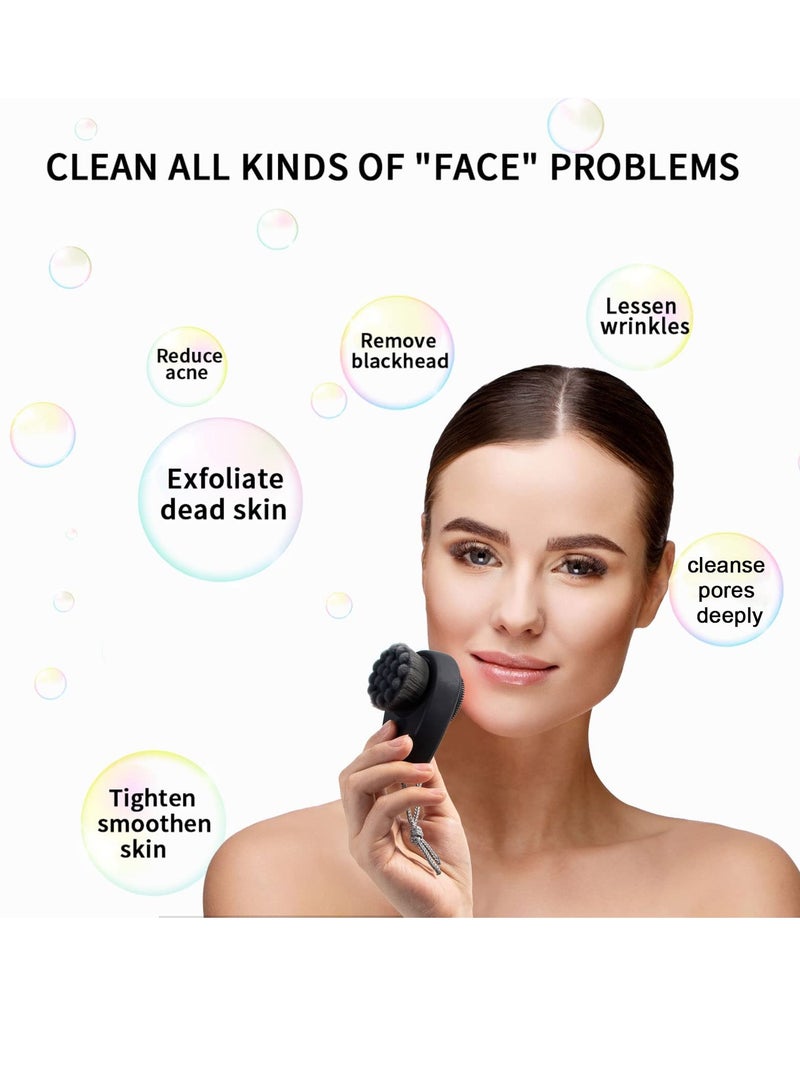 Zikra Facial Cleansing Brush, 2 in 1 for Face Exfoliation, 2 Pack Soft Bamboo Charcoal Microfiber Bristle for Pore Deep Cleansing, Dual Face Silicone Scrubber Brush for Skincare with Lid, Black - Image 5