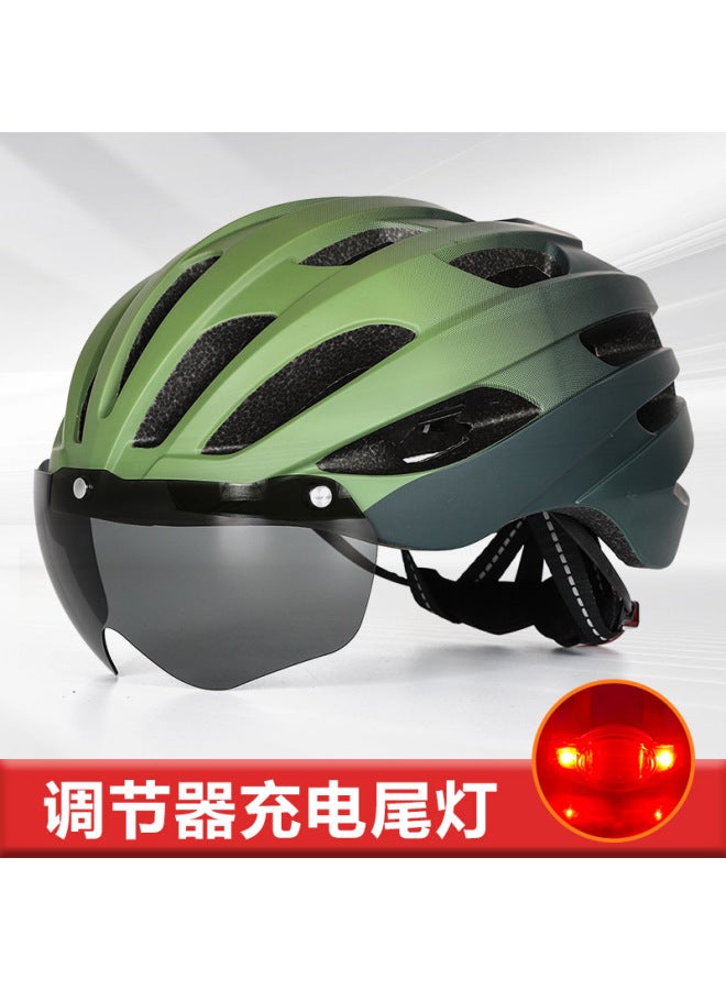 Titanium Green Gradient Road Bike Helmet for Adults with Rechargeable Taillight