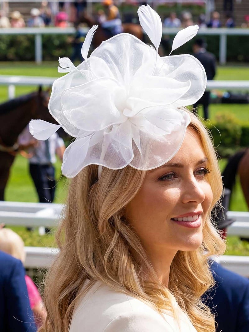 Yokawe Fascinators Hat Feathers Cocktail Headband Tea Party Headpiece for Women (White) - Image 2