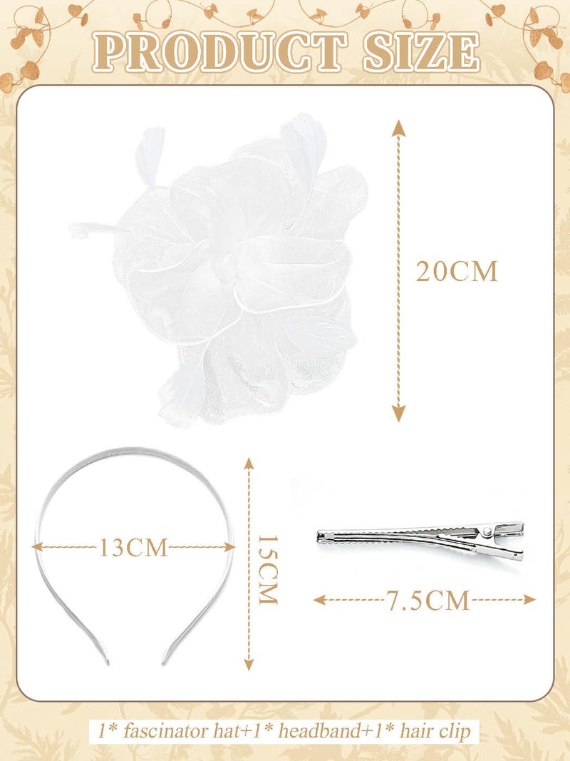 Yokawe Fascinators Hat Feathers Cocktail Headband Tea Party Headpiece for Women (White) - Image 5