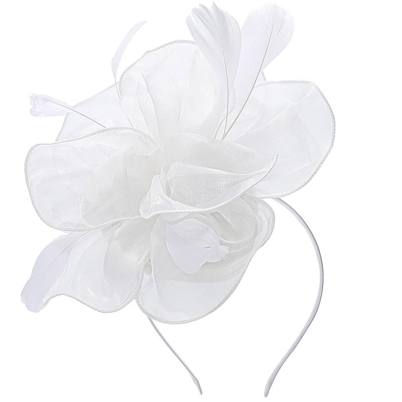 Yokawe Fascinators Hat Feathers Cocktail Headband Tea Party Headpiece for Women (White) - Image 1