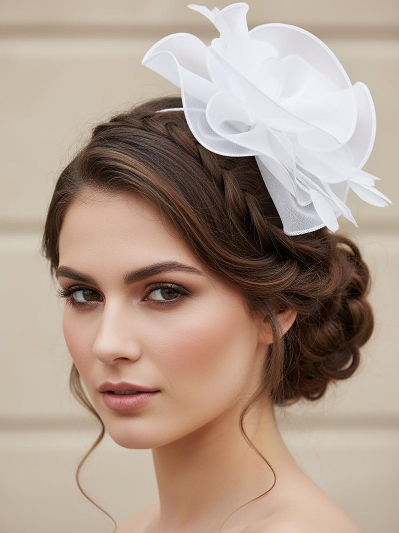 Yokawe Fascinators Hat Feathers Cocktail Headband Tea Party Headpiece for Women (White) - Image 3