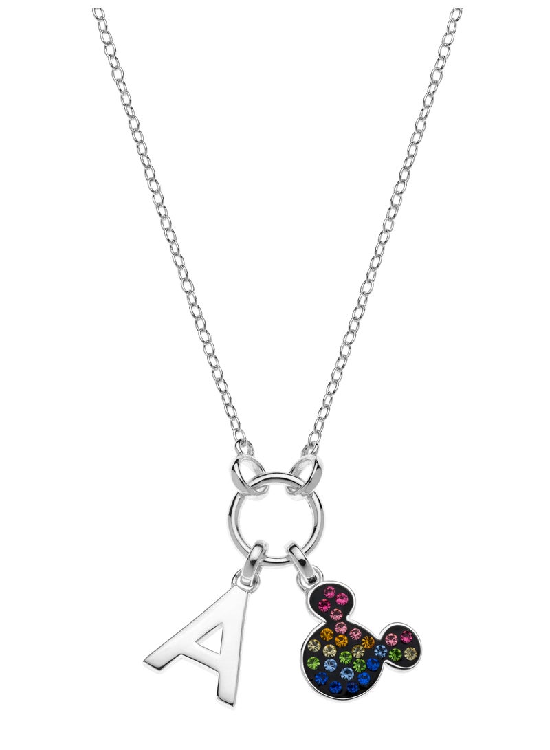 Disney Disney Mickey Mouse Rainbow Crystals with Letter A Pendant in 18K Sterling Silver Necklace - Image 1