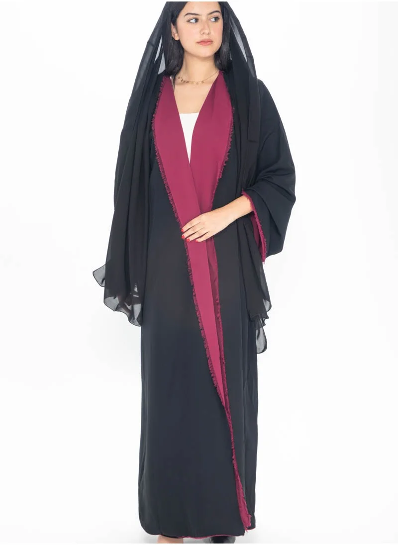 آرا Double Face Black Abaya with Maroon Trim