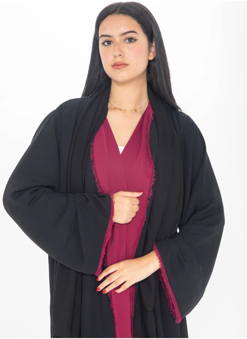 آرا Double Face Black Abaya with Maroon Trim