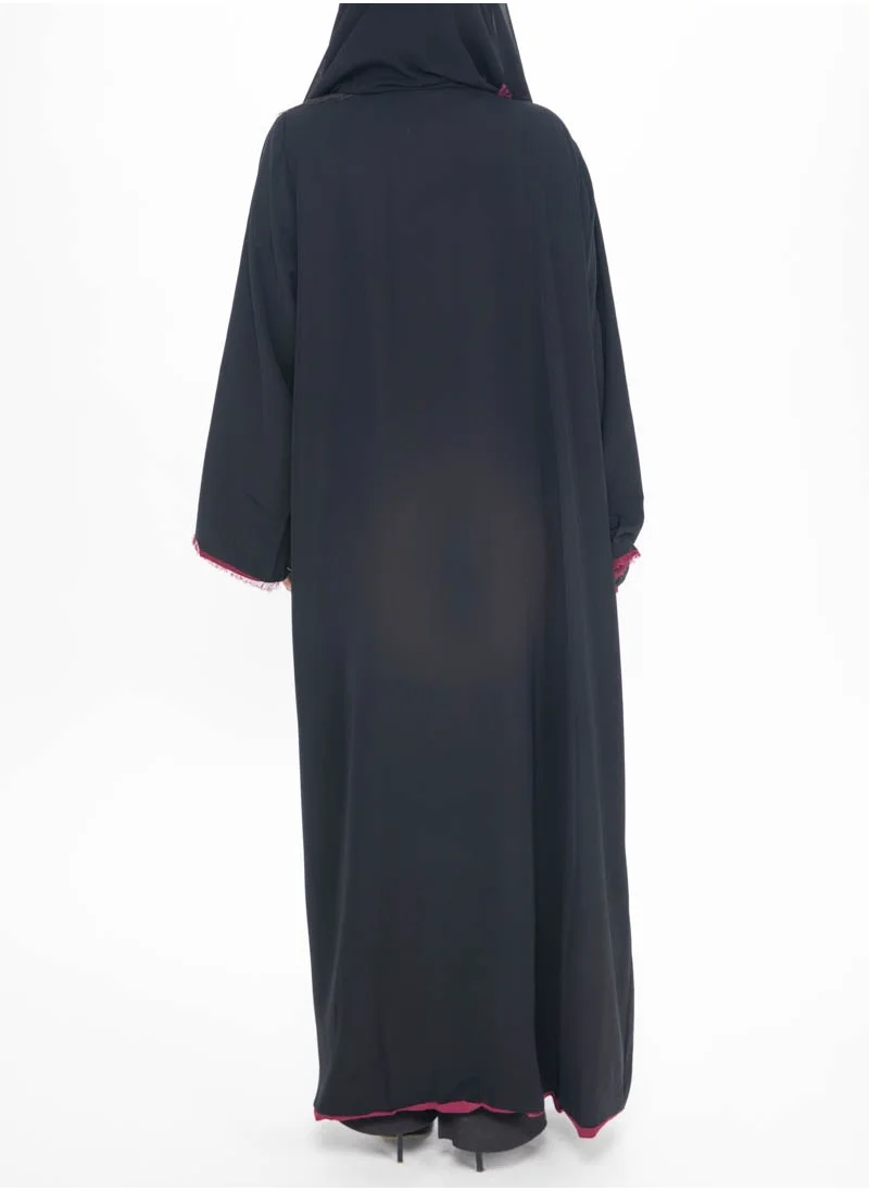 آرا Double Face Black Abaya with Maroon Trim