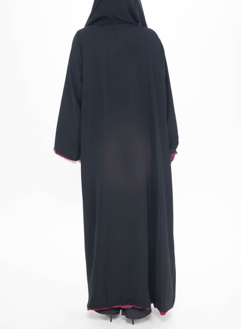 Aara Double Face Black Abaya with Maroon Trim - Image 3