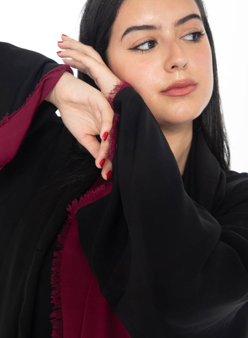 Aara Double Face Black Abaya with Maroon Trim - Image 4