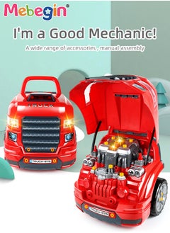 MEBEGIN Large Truck Engine Toy, Kids Mechanic Repair Set, Big Truck Builder Kit, Mechanic Workshop Set with Light and Sound, Take Apart Motor Vehicle Toy, Simulation Car Service Station, Creative Educational Toy, Ideal Gift for Kids Aged 3+, 3 AA Batteries Required(Not Included), 40*30*46cm  - Image 2