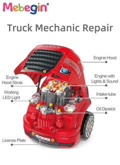 MEBEGIN Large Truck Engine Toy, Kids Mechanic Repair Set, Big Truck Builder Kit, Mechanic Workshop Set with Light and Sound, Take Apart Motor Vehicle Toy, Simulation Car Service Station, Creative Educational Toy, Ideal Gift for Kids Aged 3+, 3 AA Batteries Required(Not Included), 40*30*46cm  - Image 4