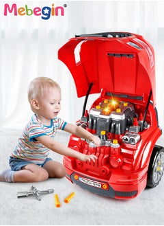 MEBEGIN Large Truck Engine Toy, Kids Mechanic Repair Set, Big Truck Builder Kit, Mechanic Workshop Set with Light and Sound, Take Apart Motor Vehicle Toy, Simulation Car Service Station, Creative Educational Toy, Ideal Gift for Kids Aged 3+, 3 AA Batteries Required(Not Included), 40*30*46cm  - Image 3