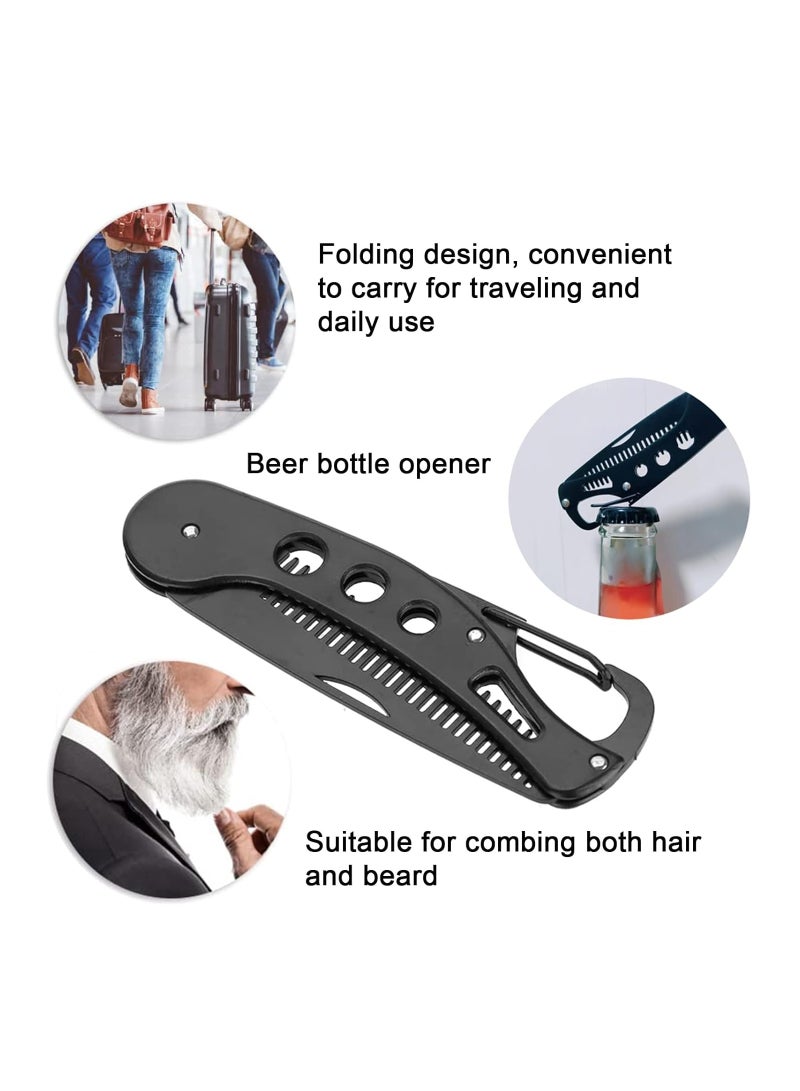 SYOSI Mustache Folding Beard Comb for Men Stainless Steel Metal Portable Wallet Pocket Beard Comb Moustache Brush Straightener Small Travel Comb for Grooming Styling Hair Beard - Image 2