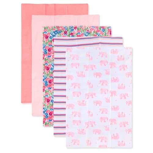 TuddyBuddy Baby Burp Cloth Towel Napkins for Baby Large 17x12 Inches, Fine Double Layer 100% Cotton (5 Pcs Burp Towels, Pink Elephants & Floral) - Image 4
