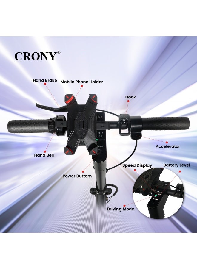 Crony - XM Max E Scooter 350W Motor, 36V 15.6AH Battery, 35-55KM/lH Top Speed, 25-45KM Range, Front Suspension, LED Base Light, LCD Display, App Connectivity, Foldable Electric Scooter with Phone Holder, Hand Bell,hook,Solid Tires, Lock, Lightweight Frame 120KG Load, Ideal E-Bike for Adults, Off-Road, Commuter E Skateboard, Fast Speed Electric Scooter for Adults Teens & Kids Urban Mobility tool,Perfect Scooter for Outdoor Adventures, Youth Electric Rideable, Portable Electric Scooter with Safety Features, Ideal for Kids Who Want to Explore, Fun and Practical Scooter for Family Rides, Suitable for Youth Riders,Antivibrator Black - Image 1