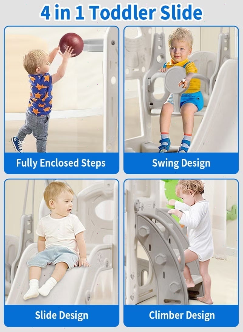 4-in-1 Kids Slide and Swing Set with Basketball Hoop & Telescope | Space Themed Outdoor & Indoor Playground Climber for Children | Backyard Play Set (Grey-White) - Image 3