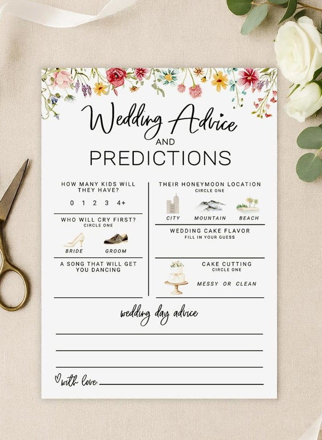 Printed Party Bridal Shower Game – Wedding Prediction Guessing Activity, Wildflower In Bloom Theme, Set of 30 - Image 2