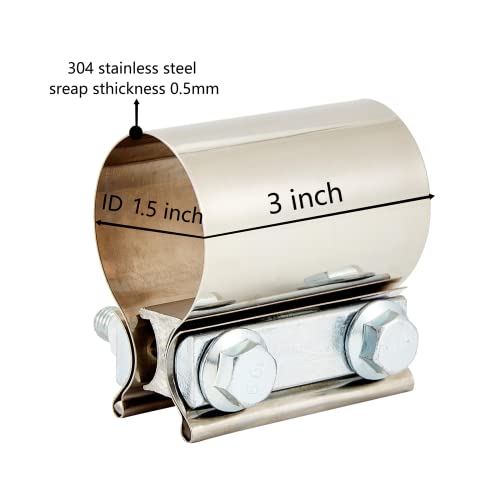 Floshine Butt Joint Band Clamps,Exhaust Muffler Clamp Exhaust Pipe Clamps Sleeve Stainless Steel (4, 1.5'') - Image 2