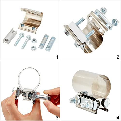 Floshine Butt Joint Band Clamps,Exhaust Muffler Clamp Exhaust Pipe Clamps Sleeve Stainless Steel (4, 1.5'') - Image 5