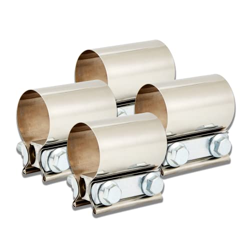 Floshine Butt Joint Band Clamps,Exhaust Muffler Clamp Exhaust Pipe Clamps Sleeve Stainless Steel (4, 1.5'') - Image 1