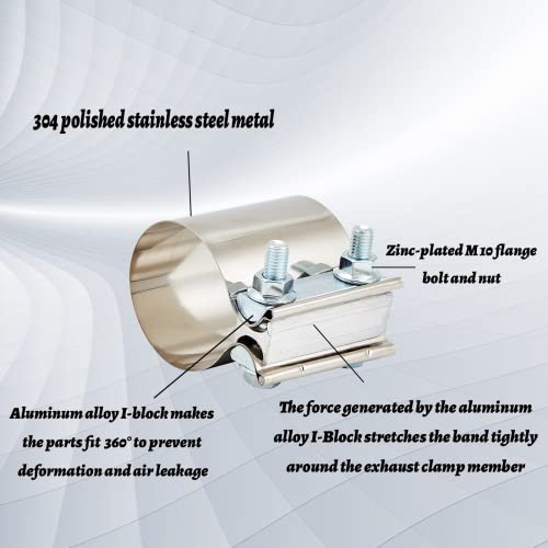 Floshine Butt Joint Band Clamps,Exhaust Muffler Clamp Exhaust Pipe Clamps Sleeve Stainless Steel (4, 1.5'') - Image 3