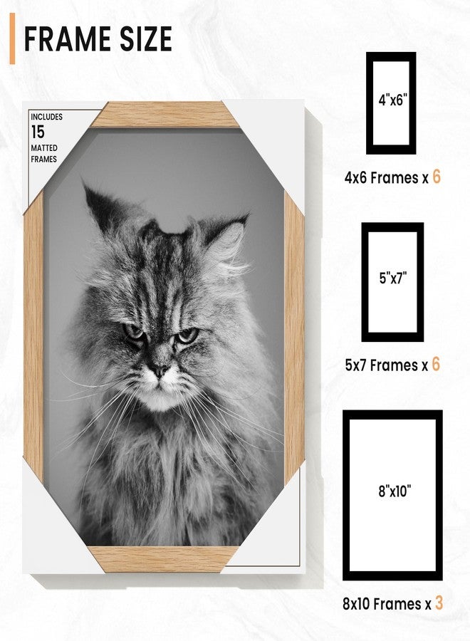 Venusmiles 15 Pack Picture Frames Collage Wall Decor, Gallery Frame Set for Wall Mounting or Tabletop Display, Multi Sizes Including 3pcs 8x10, 6pcs 5x7, 6pcs 4x6, Oak - Image 3