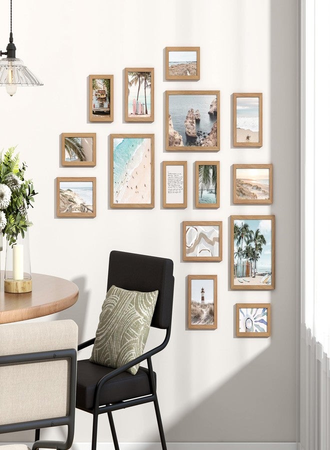 Venusmiles 15 Pack Picture Frames Collage Wall Decor, Gallery Frame Set for Wall Mounting or Tabletop Display, Multi Sizes Including 3pcs 8x10, 6pcs 5x7, 6pcs 4x6, Oak - Image 2