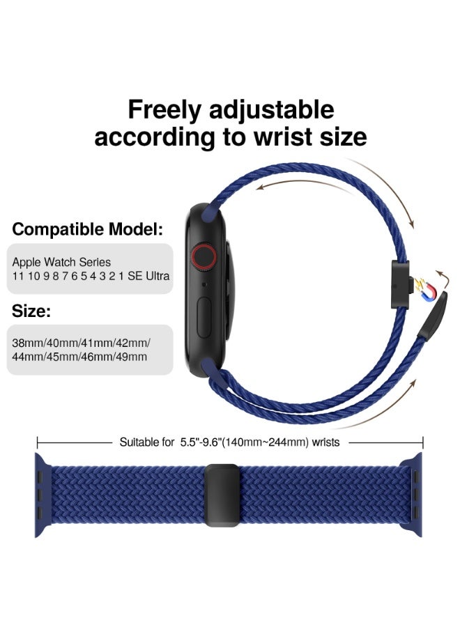ChicVibe Magnetic Wristband Adjustable Nylon Strap for Apple Watch Series 11 46mm/Series 10 46mm, Apple Watch Ultra 3/Ultra 2/Ultra 49mm, S9/S8/S7 45mm, SE3/SE2/SE/S6/S5/S4 44mm, S3/S2/S1 42mm iWatch Band for Men Women, Elastic Nylon Braided Secure & Comfortable Stretchy Strap Parachute Buckle Bands - Image 3