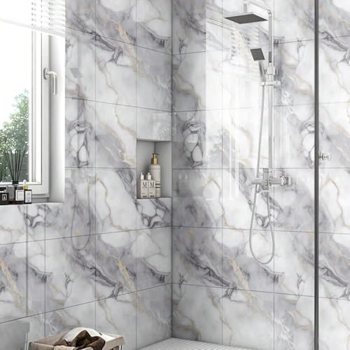 Chejiaye 10pcs Marble Peel and Stick Backsplash Waterproof Washroom Wall Panels, Peel and Stick Tile, PVC Foam Wall Panels for Kitchen,Bathroom,Living Room,Colorful (Not Real Tile,11.8" x 11.8") - Image 2