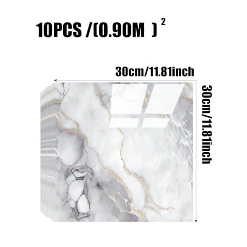 Chejiaye 10pcs Marble Peel and Stick Backsplash Waterproof Washroom Wall Panels, Peel and Stick Tile, PVC Foam Wall Panels for Kitchen,Bathroom,Living Room,Colorful (Not Real Tile,11.8" x 11.8") - Image 4