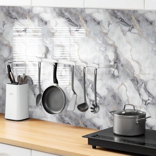 Chejiaye 10pcs Marble Peel and Stick Backsplash Waterproof Washroom Wall Panels, Peel and Stick Tile, PVC Foam Wall Panels for Kitchen,Bathroom,Living Room,Colorful (Not Real Tile,11.8" x 11.8") - Image 3