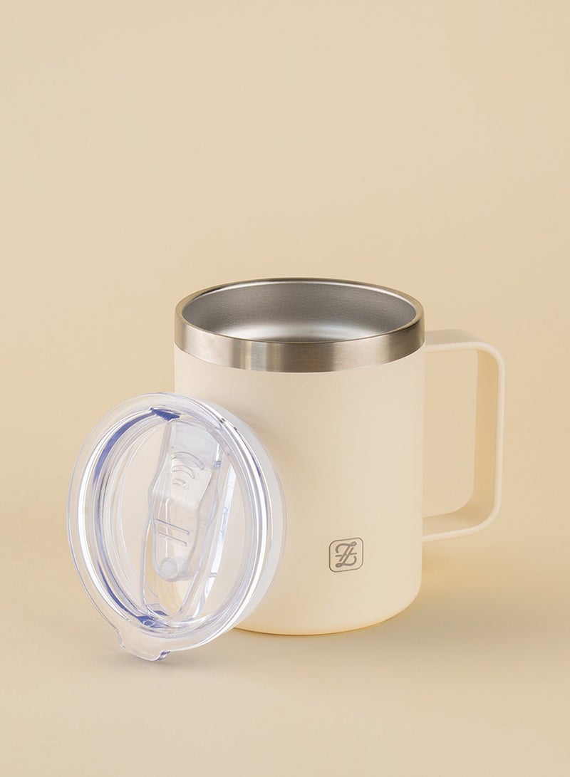 ZYMTA 350ML Insulated Stainless Steel Tumbler with Lid, Straw & Handle | Double-Walled Travel Mug for Hot & Cold Drinks - Beige  - Image 3