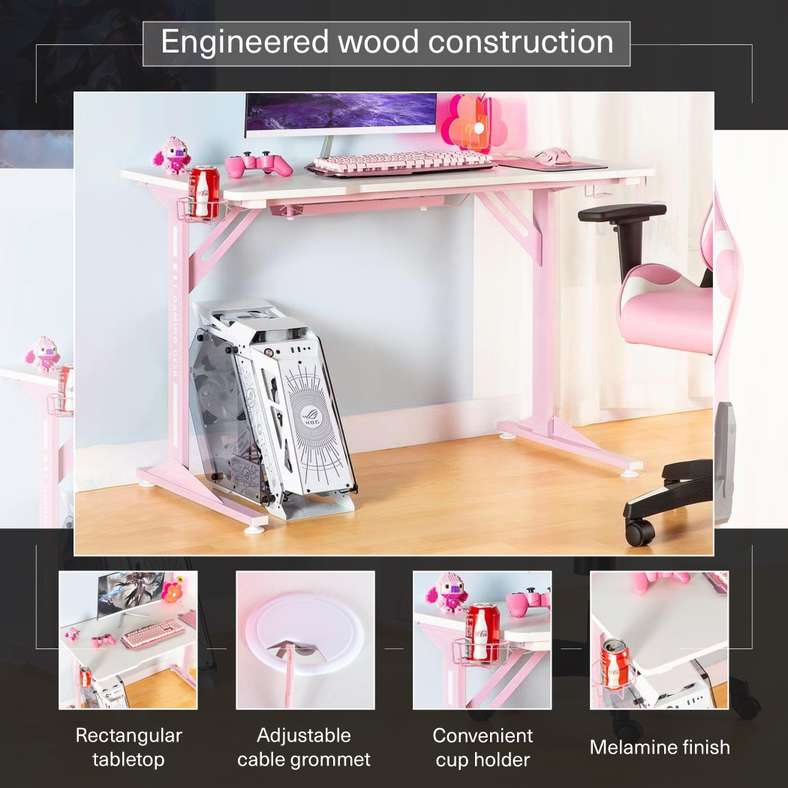 Pan Home Gaming Desk for Kids - White and Pink