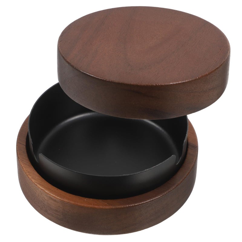 Stainless Steel Round Smoking Ashtray Black Cigarette Butt Storage Tray for Home Office - Image 2