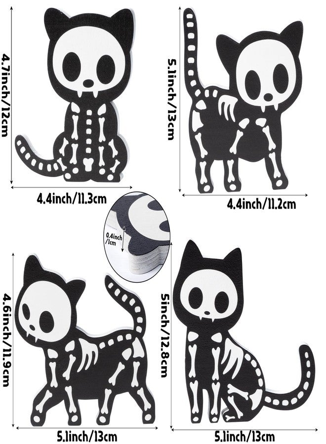 Bkeecten Christmas Tiered Tray Decor - 4pcs Christmas Skeleton Black Cat Tiered Tray Party Favor Centerpieces Art Decoration Supplies Home Living Room Office Desk Wooden Photo Table Topper Sign Decor - Image 2