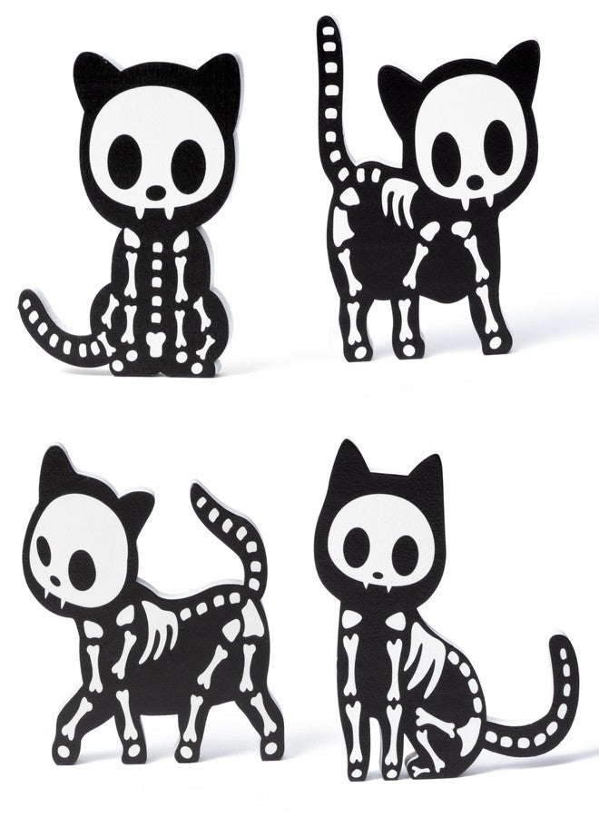 Bkeecten Christmas Tiered Tray Decor - 4pcs Christmas Skeleton Black Cat Tiered Tray Party Favor Centerpieces Art Decoration Supplies Home Living Room Office Desk Wooden Photo Table Topper Sign Decor - Image 1