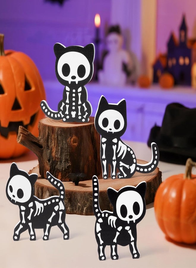 Bkeecten Christmas Tiered Tray Decor - 4pcs Christmas Skeleton Black Cat Tiered Tray Party Favor Centerpieces Art Decoration Supplies Home Living Room Office Desk Wooden Photo Table Topper Sign Decor - Image 4