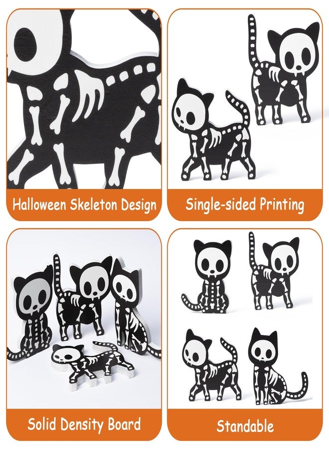 Bkeecten Christmas Tiered Tray Decor - 4pcs Christmas Skeleton Black Cat Tiered Tray Party Favor Centerpieces Art Decoration Supplies Home Living Room Office Desk Wooden Photo Table Topper Sign Decor - Image 3