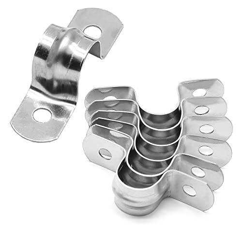 Uenhoy 50 Pcs 3/4" Stainless Steel Rigid Pipe Strap Clamps, M20 Two Hole Strap U Bracket Pipe Clamps Heavy Duty Conduit Clamps U-Shape Clamps for Conduit and Cables - Image 1