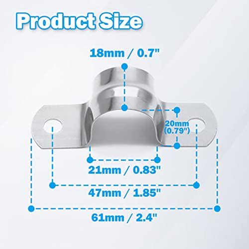 Uenhoy 50 Pcs 3/4" Stainless Steel Rigid Pipe Strap Clamps, M20 Two Hole Strap U Bracket Pipe Clamps Heavy Duty Conduit Clamps U-Shape Clamps for Conduit and Cables - Image 3